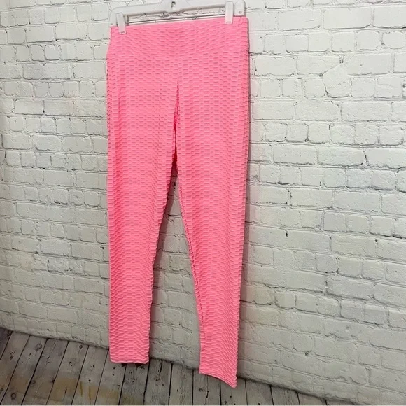 NWOT Pink Women’s High Waist Yoga Lifting Textured Leggings Pants Size X -Large - Picture 2 of 6